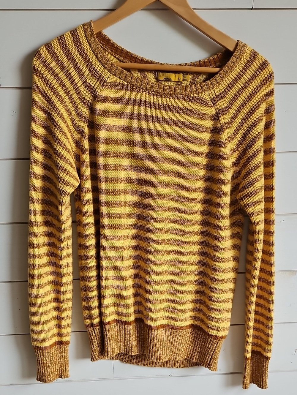 Prana Striped Yellow and Brown Crewneck Sweater